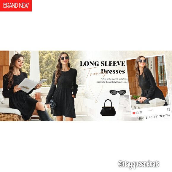 Long Sleeve Sweater Dress Casual Fall Fashion Stretchy Polyester Rayon - Picture 7 of 7